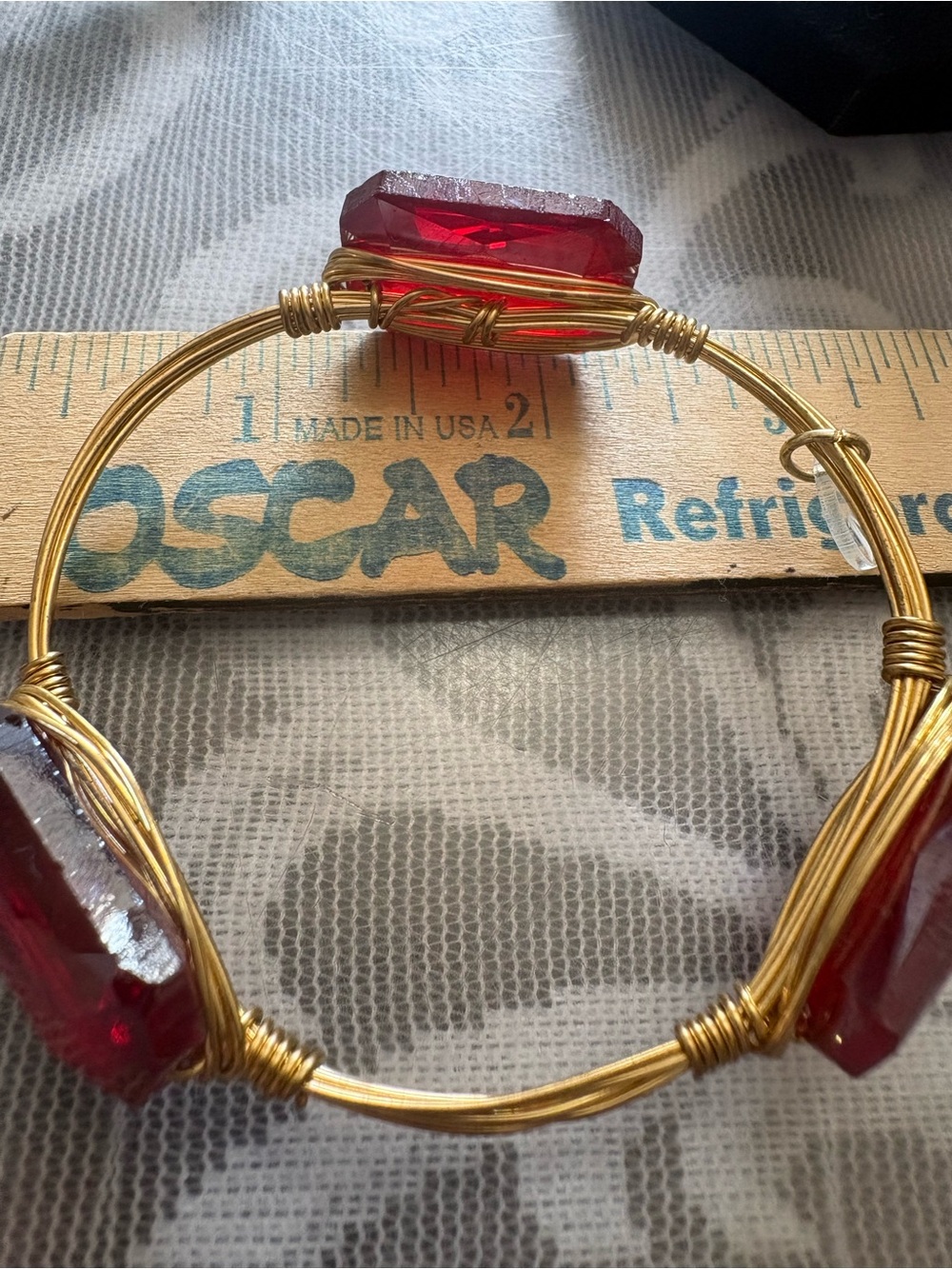 Gold Wire Wrapped Bracelet with Red Gemstones